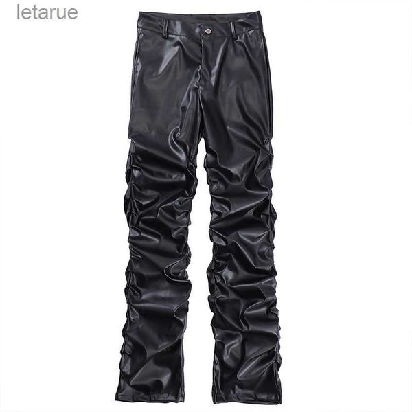 Hosen Schwarze Herren-Hosen aus Kunstleder mit hohem geradem Schnitt 240308