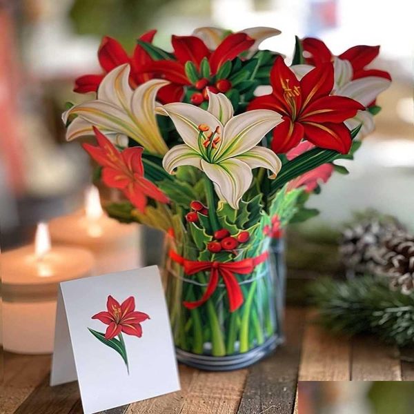 Geschenkkarten Urlaub Muttertag Grußkarte Handhold Bouquet Fivecolor 3D Threensional Valentines Blessing Drop Delivery Dhkvr