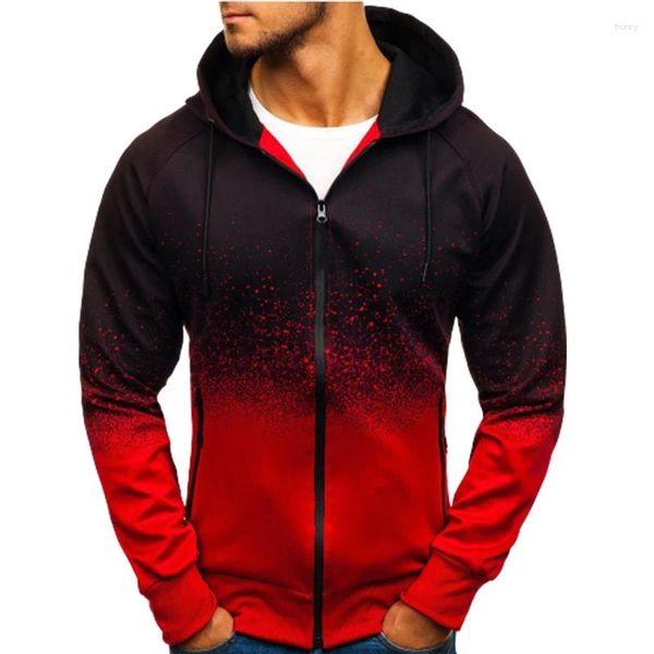 Erkek Hoodies Moda Gradyan Baskı Fermuarı Hardigan Hoodie Erkekler Gevşek Çift Cep Kapüşonlu Sweatshirt Erkek Sonbahar Kış Sporları Dış Giyim