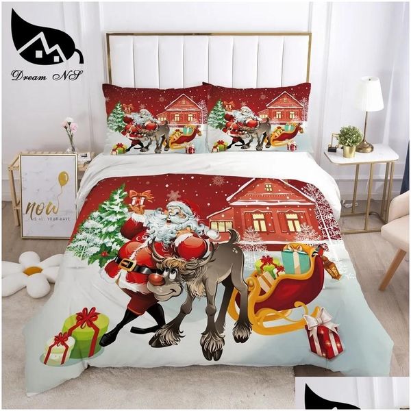 Bettwäsche-Sets Dream Ns Red Christmas Bettwäsche-Set Queen Home Textiles Bettwäsche Santa Duvet Er Juego De Cama 201127 Drop Delivery Home Dhfwh