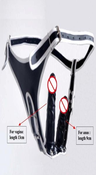 Schwarzes Strap-On-Dildo-Höschen mit 2 weichen Gummidildos für Anal und Vagina, weiblich, verstellbar, rote Lederhose, Shorts6238498