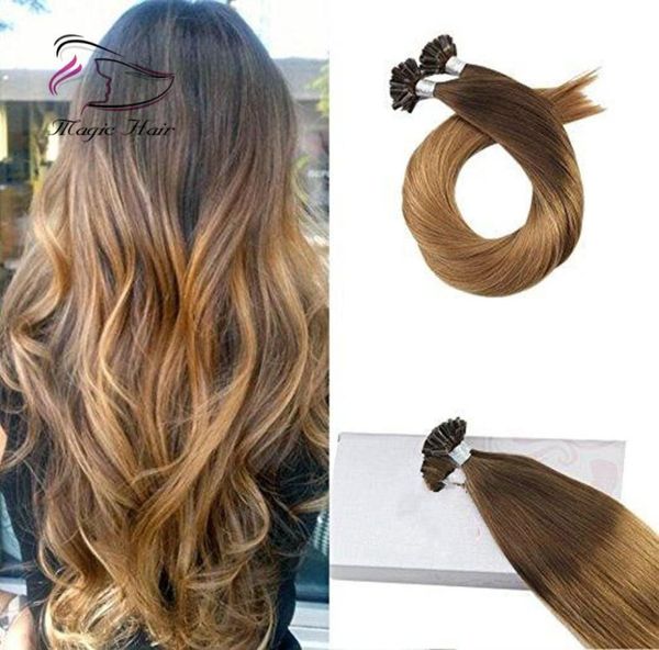 Estensione dei capelli umani Remy alla cheratina a punta U, da marrone cioccolato 4 ombre a biondo caramello 27 T4275406586