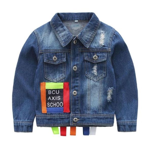 Frühling Europa Baby Jungen Jeans Jacke Mantel Kinder Buchstaben Bunte Geflecht Langarm Outwear Denim Jacke Kinder Mäntel W3461686206