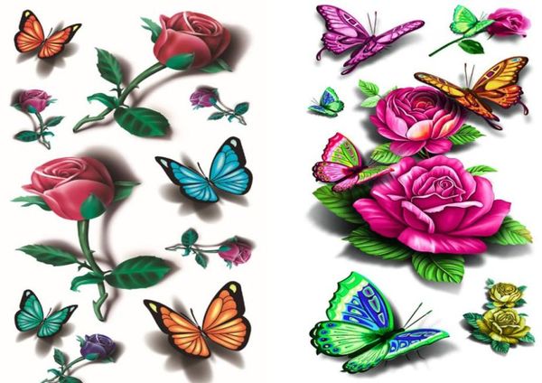 3D estéreo à prova d'água tatuagem adesivos alfabeto rosa flor padrão sexy peito cintura6487653