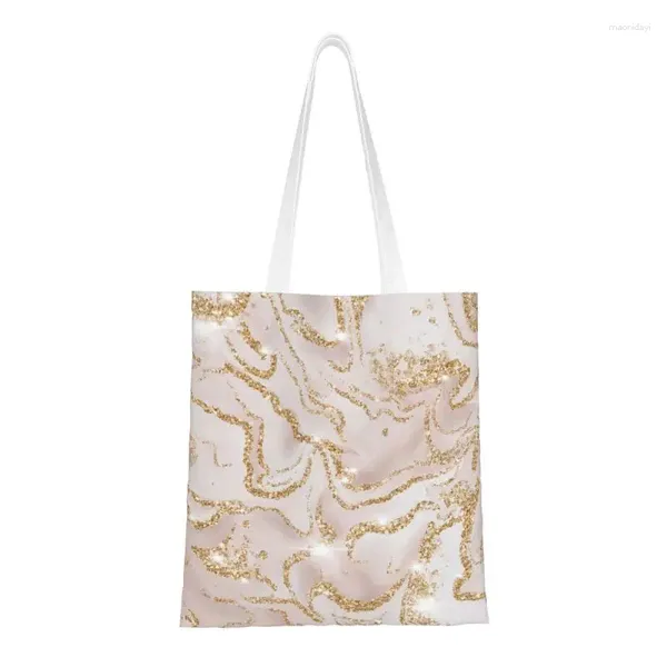 Einkaufstaschen, Recycling-Gold-Marmor-Muster, Tasche für Damen, Canvas, Schultertasche, tragbar, geometrischer Druck, Lebensmittel-Shopper