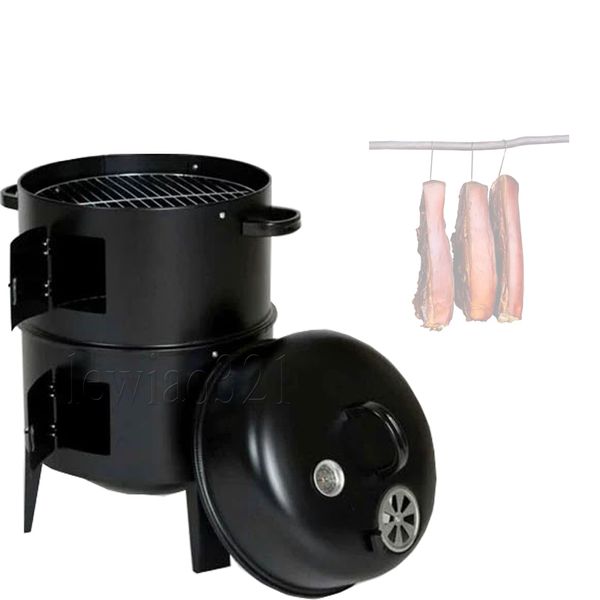 Metallo 3 in 1 BBQ Grill Roaster Smoker Steamer Barbecue Grill Portatile da campeggio esterno Stufa a carbone Strumenti di cottura Accessori