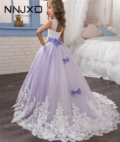 Elegante abito da principessa per ragazze da sposa viola tulle pizzo abito lungo per ragazza spettacolo spettacolo damigelle abito formale per ragazze adolescenti T26500279