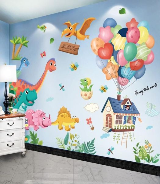 SHIJUEHEZI Dinossauro Animais Adesivos de Parede DIY Cartoo Balões Decalques Mural para Quartos de Crianças Quarto de Bebê Berçário Decoração de Casa 29343209