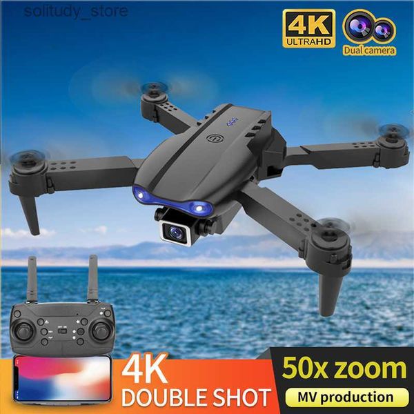 Drones K3 E99 Mini Drone 4K HD Grande Angular Câmera Dupla WIFI Fpv Pressão de Ar Altitude Hold Dobrável Quadcopter RC Pocket Selfie Brushless Helicóptero Brinquedos Q240308