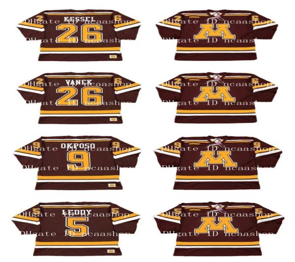 Maglia vintage Minnesota Gophers 26 THOMAS VANEK 26 PHIL KESSEL 9 KYLE OKPOSO 5 NICK LEDDY Personalizza qualsiasi nome numero Maglie da hockey3656122