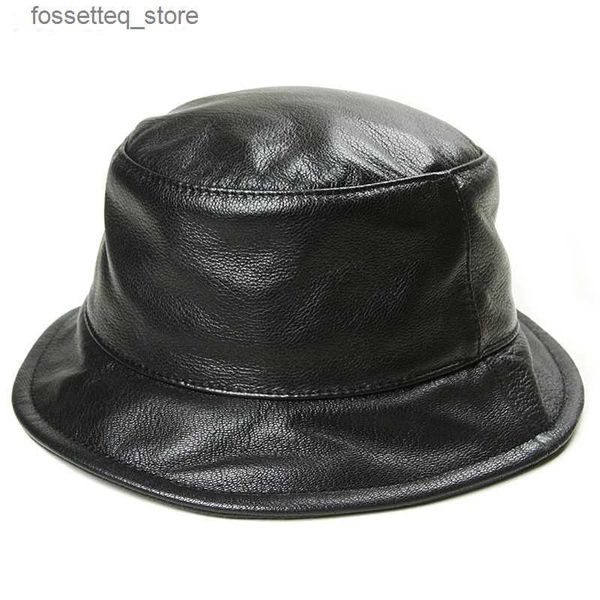 Geniş Memlu Şapkalar Kova Şapkaları Koreli Kış Kadınlar Siyah Gerçek Deri Balıkçı Şapkaları Erkekler Erkek Günlük Balıkçı Havzası CS Man Street Giyim Kovası Gorra L240305