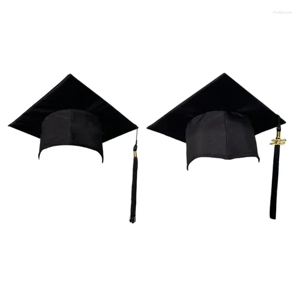 Berretti F42F GRAD Cappello da laurea per laurea Copricapo 2024 Costume da festa con nappa Puntelli neri