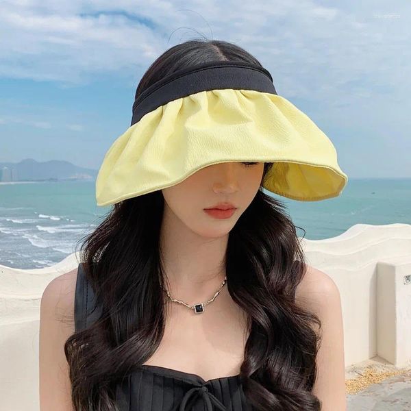 Berets estilo coreano chapéu de verão feminino letras de metal etiqueta de proteção solar viseira shell-como bonnet grande borda ao ar livre fash