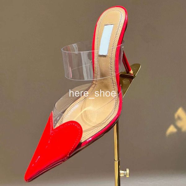 Liebesförmige High Heel Sandalen Transparentes PVCSpitze Zehen 10,5 cm Sexy Mode Stiletto Luxus Designer Strass Kleid Schuhe Fabrikschuh