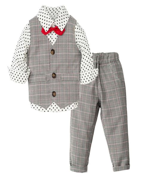 Meninos roupas pequeno cavalheiro colete estrelas camisa calças crianças ternos de aniversário crianças kids039 coisas infantil casamento sets7345593