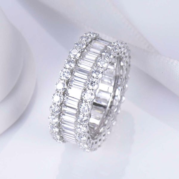 MSR-766 T 14KT 10KT Katı Beyaz Altın Kanal Ayarı 2x4mm Emerald Cut Sonsuzluk Moissanit Bant Yüzük