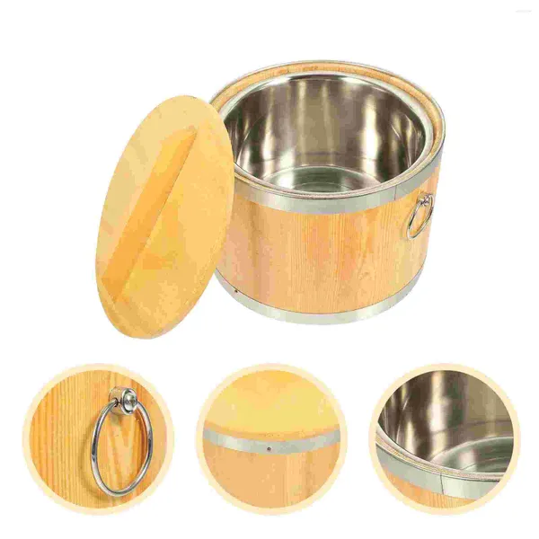 Set di stoviglie Barile di sushi Secchiello per riso Supporto cotto in legno Contenitore grande mangiatore in legno Ciotola per servire gnocchi a vapore