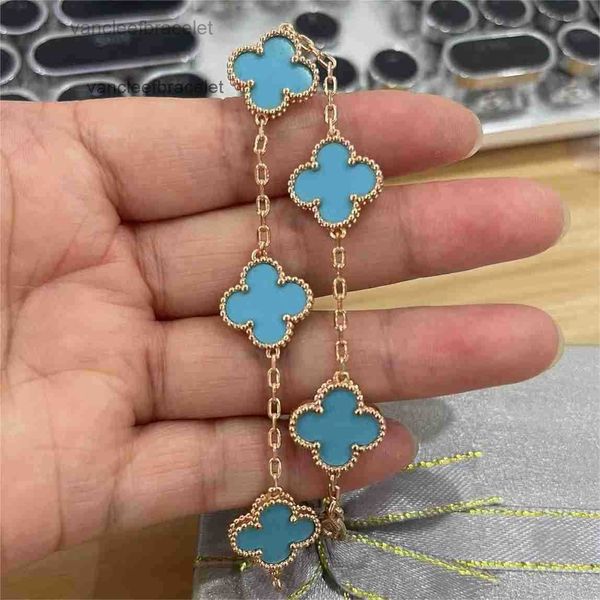 Cleef Van 4 Leaf Clover Armbänder Luxusmarke Klee Designer Armbänder Schmuck 18K Gold Blau Türkis Stein Schmetterling Liebe 5 Blumen Diamant limitierte Auflage