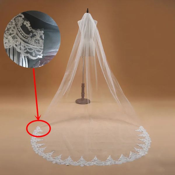 US Stocked Bianco/Avorio Voile Mariage 3 m lungo 1 strato velo da sposa con pettine bordo in pizzo lunghezza cattedrale velo da sposa accessori da sposa Veu de Novia CPA910