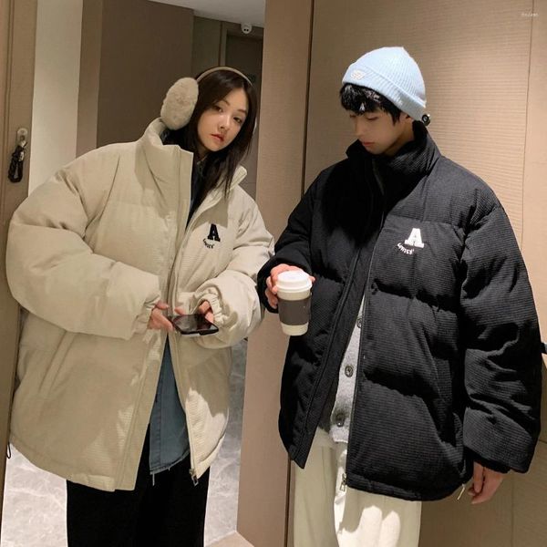 Casacos de Trench das Mulheres Alta Streetwear Simples Sólido Embroid Grão Corduroy Homens e Mulheres Grosso Quente Inverno Puffer Jaqueta Pão Parka Varsity