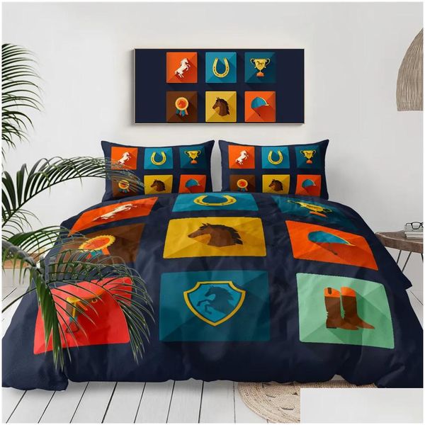 Yatak Setleri Yatma -Outlet Hayvanlar Yorgan Set Kral Binicilik Yatak Örtüsü İngiltere Geleneği Binicilik Yatak Spor Yatak Giysileri 20 Dh8of