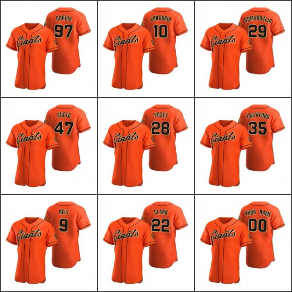 San Francisco''Giants''Men 22 Will Clark 28 Buster Posey 9 Brandon Belt 97 Garcia Personalizado Mulheres Juventude Laranja Authentic Alternate Jersey