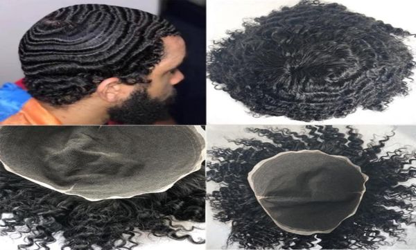 Peruca afro encaracolada completa com renda suíça, sistema de substituição de perucas de cabelo humano remy 1826697
