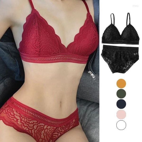 BHs Sets Sexy Spitze BH Set Frauen Schönheit Blume Stickerei Nahtlose Push-up Unterwäsche Ultradünne Höschen Höschen Dessous 2 stücke