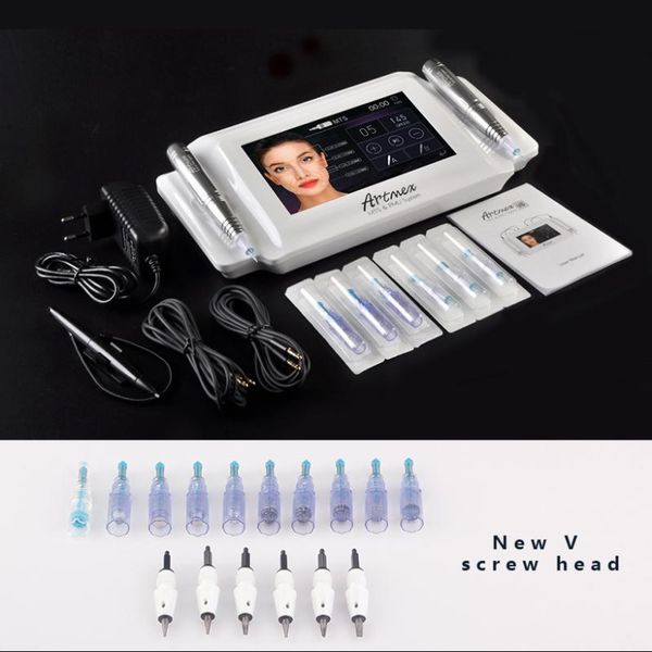 Artmex V8 Permanent Make-up Maschine mit zwei Tattoo Dermapen Pen Salon Spa Eye Brow Lip Liner Mts Pmu Micro Needle System Hautpflege Verjüngung488