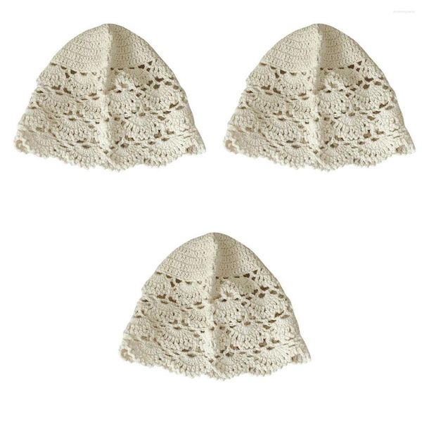 Berretti 3 pezzi cappello di pizzo all'uncinetto fatto a mano turbante vintage berretto elegante casual per donne ragazze