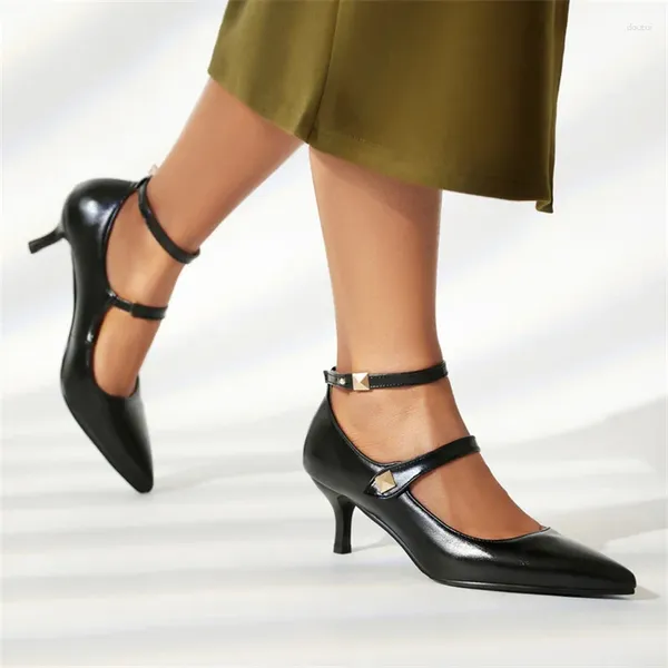 Sapatos de vestido Pxelena elegante sexy senhora gatinho saltos bombas pontiagudas rebite mulheres 2024 primavera outono preto damasco plus tamanho 34-43 data