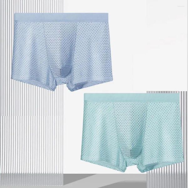 Cuecas elásticas homens shorts briefs respirável malha masculina seda de gelo com cintura elástica para magro ajuste roupa interior sem costura