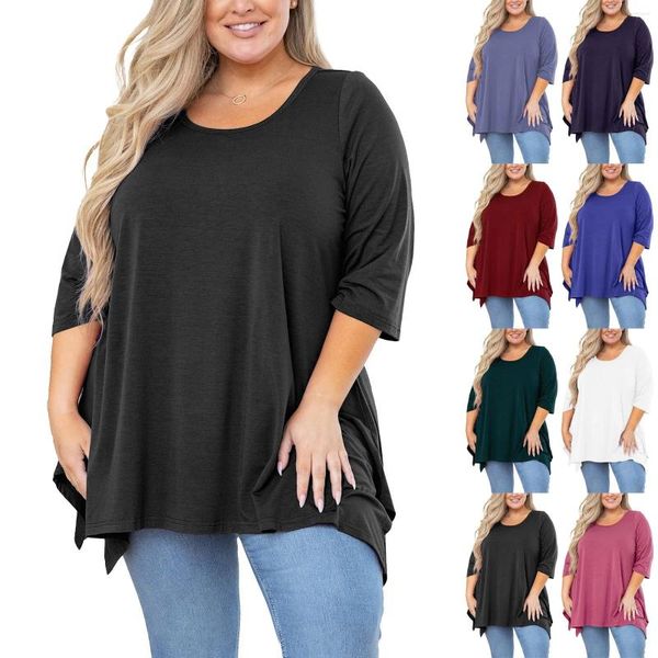 Blusas femininas plus size túnica para moda feminina 3/4 manga verão camisa casual solto pulôver blusas roupas elegantes