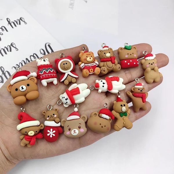 Takılar 10pcs Kawaii Mücevher Yapma Bulguları için Noel Bear Reçine Çorap Yüzen Kolye Düz Düz Küpe