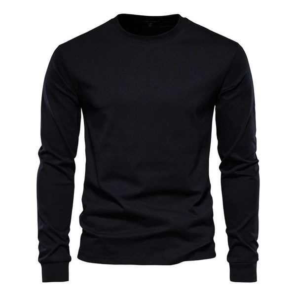 Semplicità tinta unita manica lunga maglietta moda cotone uomo magliette casual Oneck unisex top fitness corsa pullover sportivo 240227