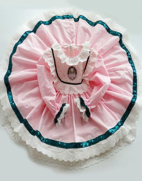 Bebê menina rosa renda turquia vestidos vintage crianças lolita princesa vestido de baile para meninas vestido de festa de aniversário f12171248128