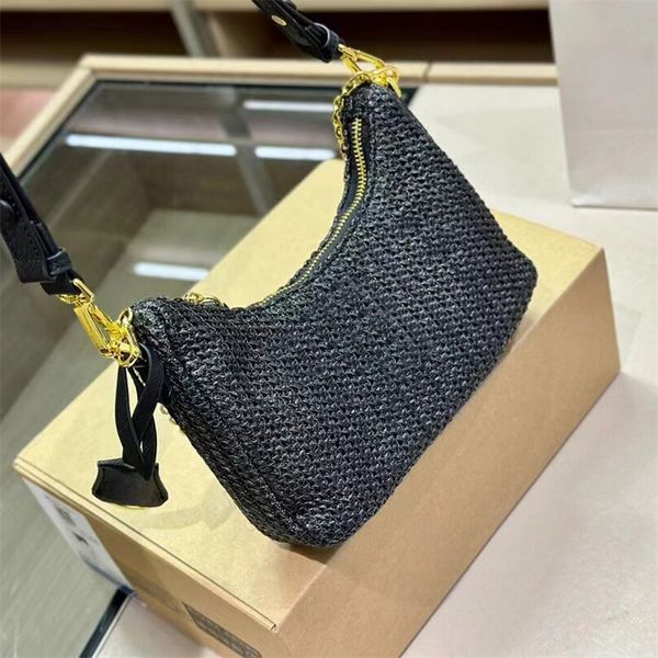 Mulheres tecer bolsa de luxo designer sling saco mens ráfia corrente carteiras embreagem cruz corpo tote bolsa de ombro clássico palha verão underarm praia viagem meia lua sacos