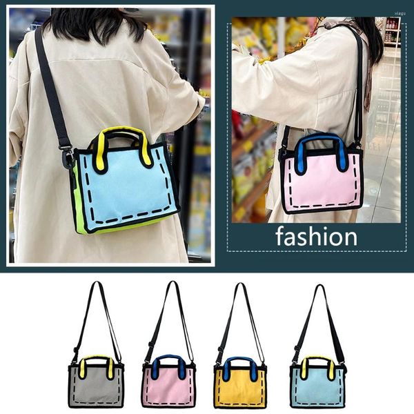 Omuz çantaları kadınlar rahat çanta 2d crossbody yenilik yaz kontrast renkleri moda ayarlanabilir kayışlar 3d çizim tote