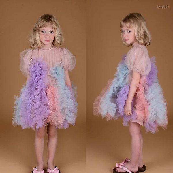 Платья для девочек, летнее платье принцессы в сетку RAS Sweet Fairy, бальное платье из тюля, костюм, детский пышный повседневный костюм из вуали, модные платья