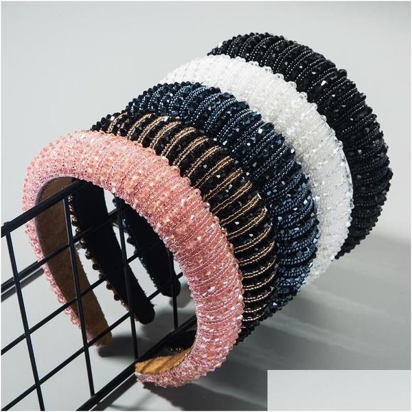 Haarschmuck High-End-Damen-Schwamm-Stirnband Einfache breitseitige Mode handgemachte Perlen Temperament koreanische Baby-Haar-Clips Acc Dh0Xq