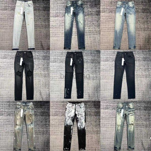 Erkekler Kot Sıcak Satış Erkek Mor Kot Tasarımcı Yığılmış Uzun Pantolon Ksubi Yırtıcı Yüksek Sokak Marka Deliği Denim Düz Moda Sokak Giyim Silm 240308