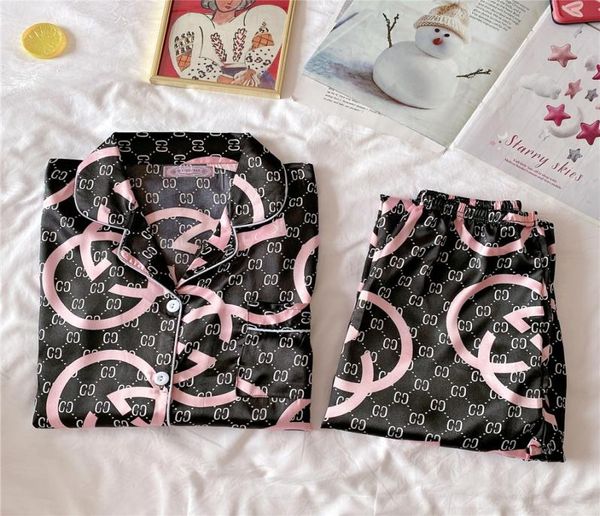 Çift pijama Sonbahar Erkek Kadın Seksi Saten İpek Pijama Setleri Pembe Uzun Lonetli Ev Pijama Lounge Lovers Çiçek Baskılı Sijiz S4205051