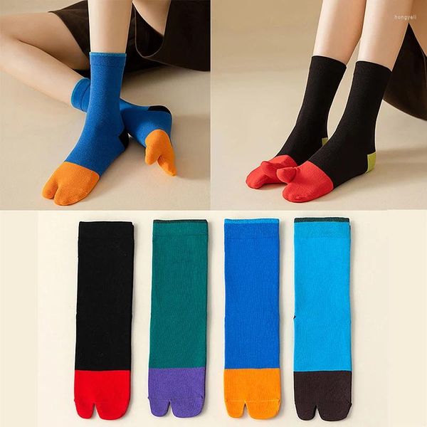 Женские носки, 1 пара хлопковых носков унисекс, с двумя носками, простые смешанные цвета, таби, японские сабо, весна-осень, с раздельными носками
