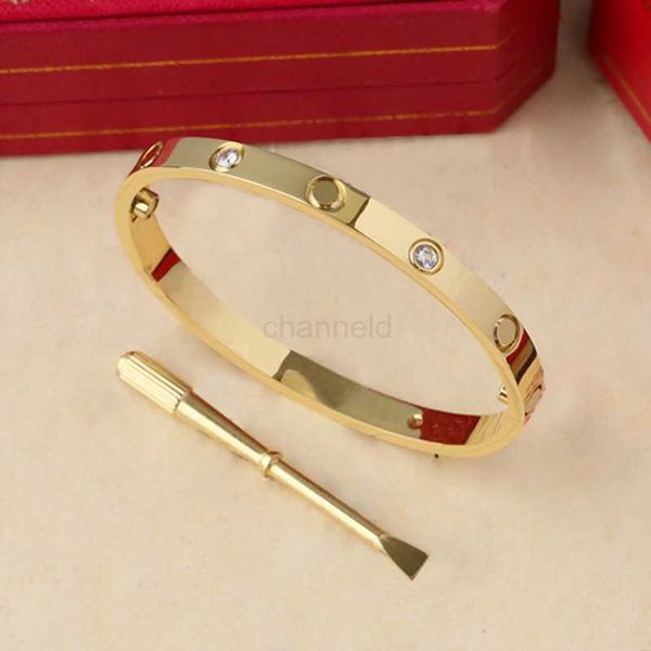 Gold Frau Mann Armreif 6mm und 4mm Titan Stahl Schraube Armreifen Paar Schmuck Mit Schraubendreher Armbänder Designer Für Frauen Armband Geschenk 240308