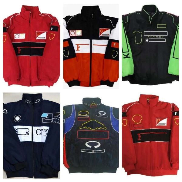 F1-Rennjacken, Herbst und Winter, Vollstickerei, Baumwollkleidung, Spot-Verkauf, Auto-Logo, Vollstickerei-Jacken, Retro-Motorradjacken im College-Stil, Wu