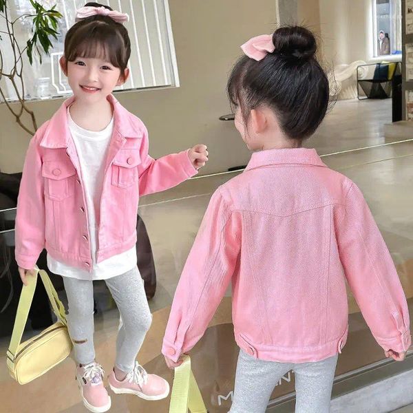 Jacken 2024 Mädchen Kinder Denim Mäntel Rosa Lila Baumwolle Tops Frühling Herbst Casual Mäntel Kinder Kleidung