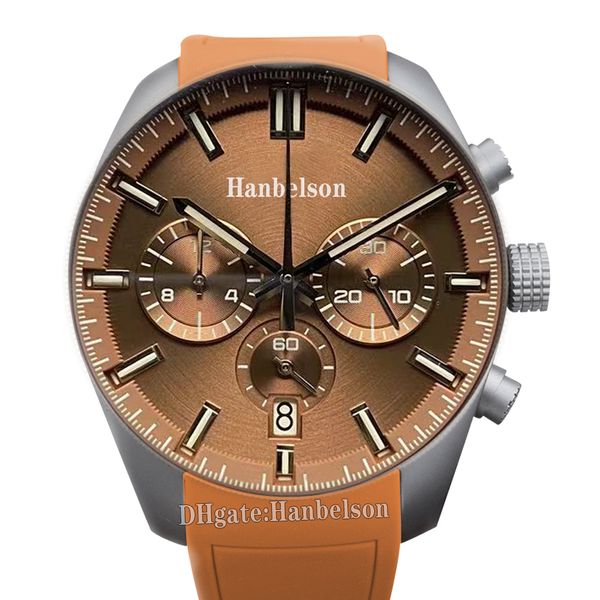 New Brown Mens Watch Japan Vk63 Quartz Movimento Cronógrafo Ratina Mint Green Dial Strap Sports Sports Relógio 44MMo preço mais baixo em toda a rede