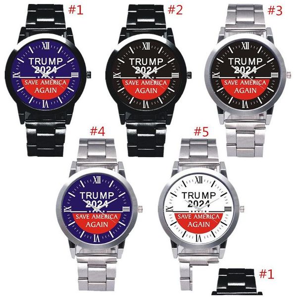 Orologio da regalo per bambini Trump 2024 Orologi da uomo Lettere Orologio da polso per adolescenti al quarzo retrò 38 mm Cinturino in acciaio inossidabile Movimento matic Sl39 Dhnls