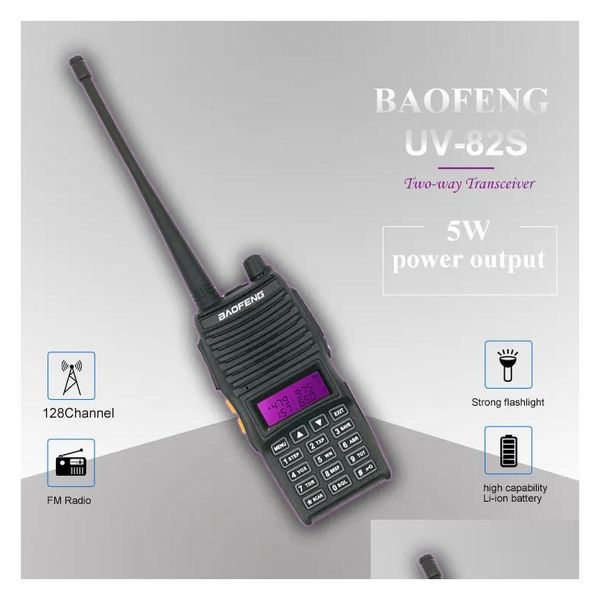 Walkie Talkie Baofeng Uv-82S Uhf Vhf Dual Band H 5W/L 1W Ricetrasmettitore portatile Ham bidirezionale Drop Delivery Dhqt7