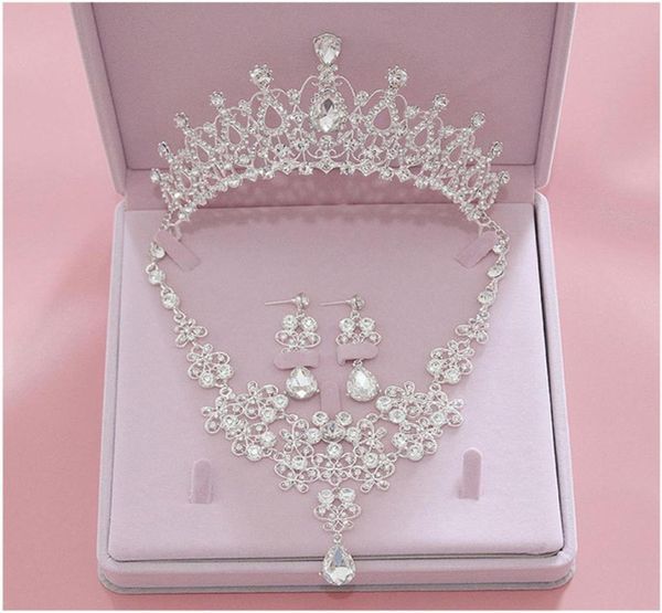 Bling Bling Set Kronen Halskette Ohrringe Legierung Kristall Pailletten Brautschmuck Accessoires Hochzeit Tiaras Kopfschmuck Suit1180099